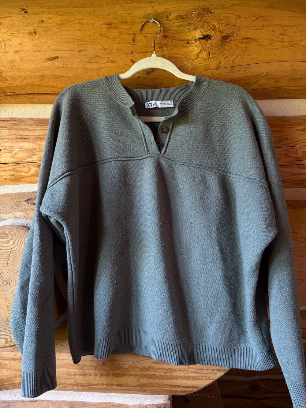 Zara Olive Knit Henley Pullover
